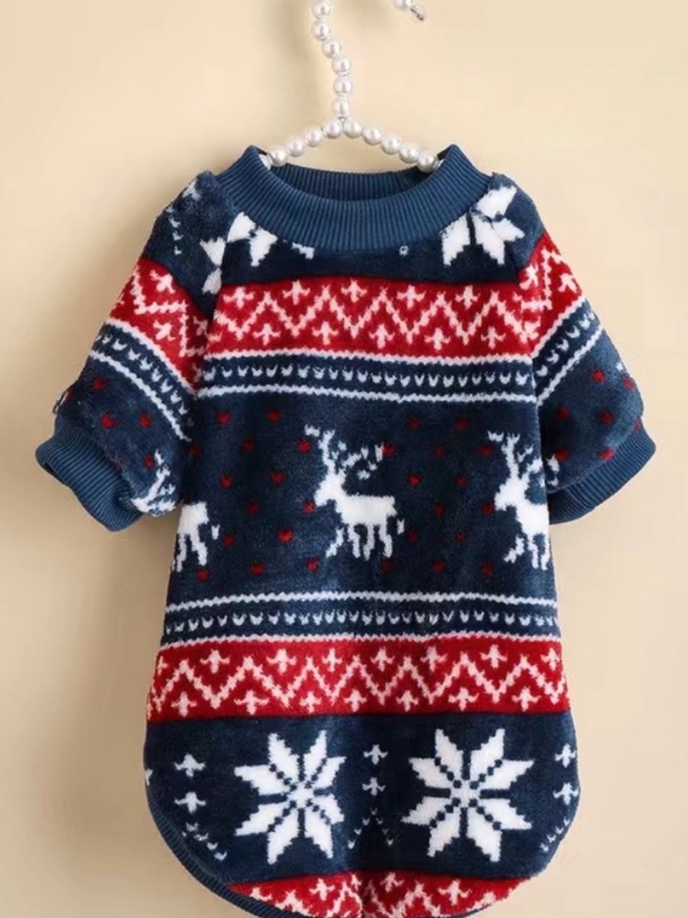 Classic Navy & Red Reindeer Knit Dog Sweater - Cozy Holiday Pullover
